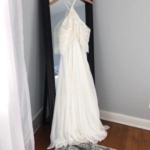 Lulus lace off the shoulder cream maxi dress